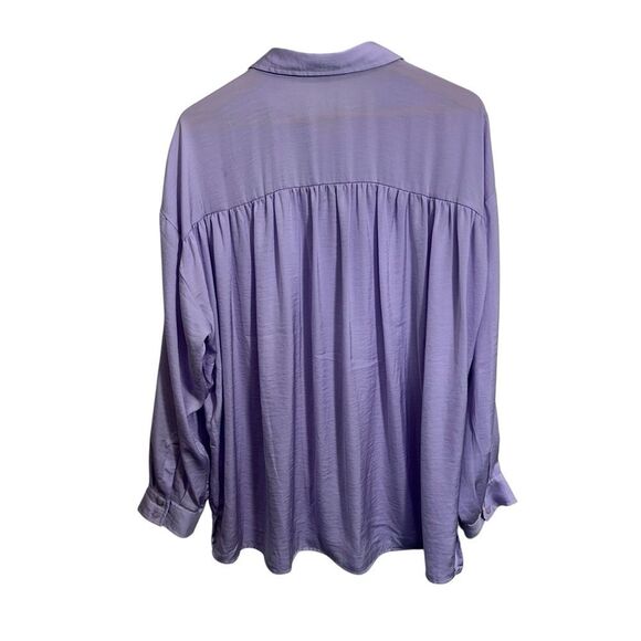 Express Lilac Satin Boyfrined Oversized Button Down Shirt, XL - Picture 3 of 7